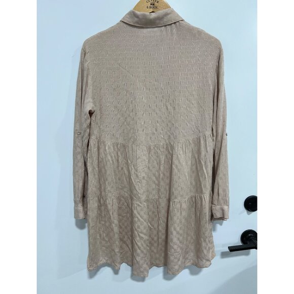 Lovestitch Tunic Dress Size Small Textured Long Sleeve Button Up Tiered Shirt - Picture 2 of 8